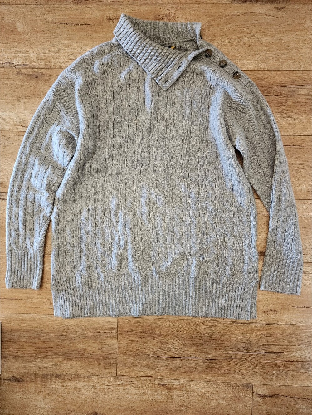 Polo Ralph Lauren Wool Cashmere Long Sweater Cable Knit Women M Shoulder Buttons